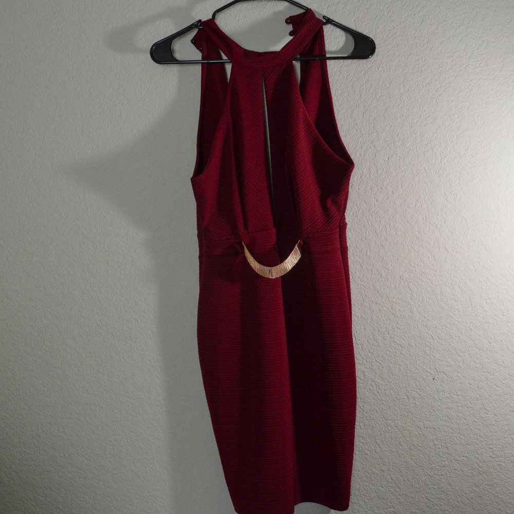Red High Neck W/ Slit Form Fitting Dress